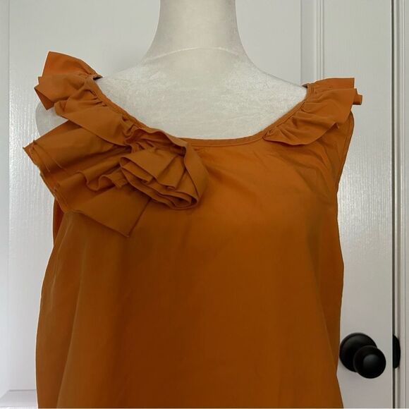 J. Crew Women’s Orange Ruffled Flower 100% Cotton Tank Top Sleeveless Size 8 - Picture 2 of 10